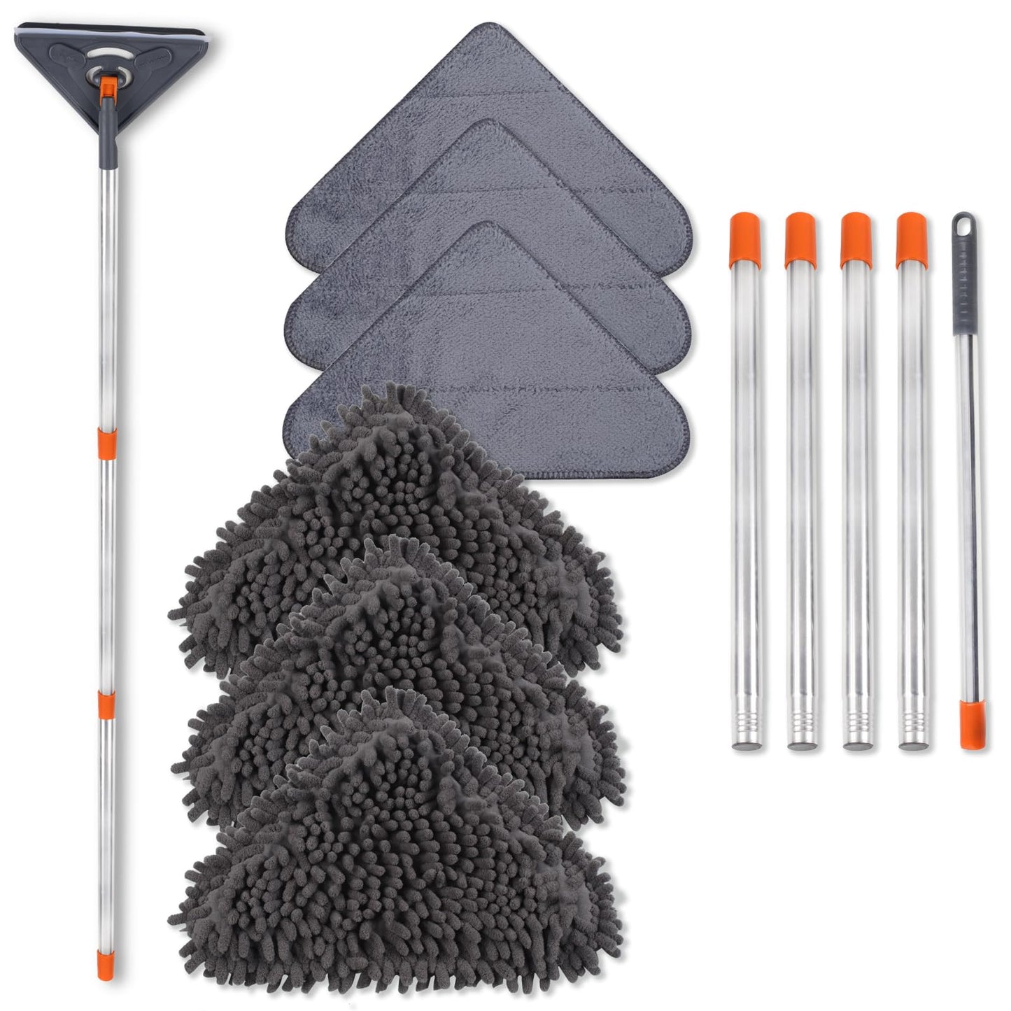 NWGOF Wall Cleaner Mop with 79 Inches Long Handle 360° Wall Washer Cleaner Tool for Walls/Ceiling Fans/Dust/Baseboard/Floors Clean Ceiling Cleaner Tool Duster with Squeegee 6 Replacement Pads