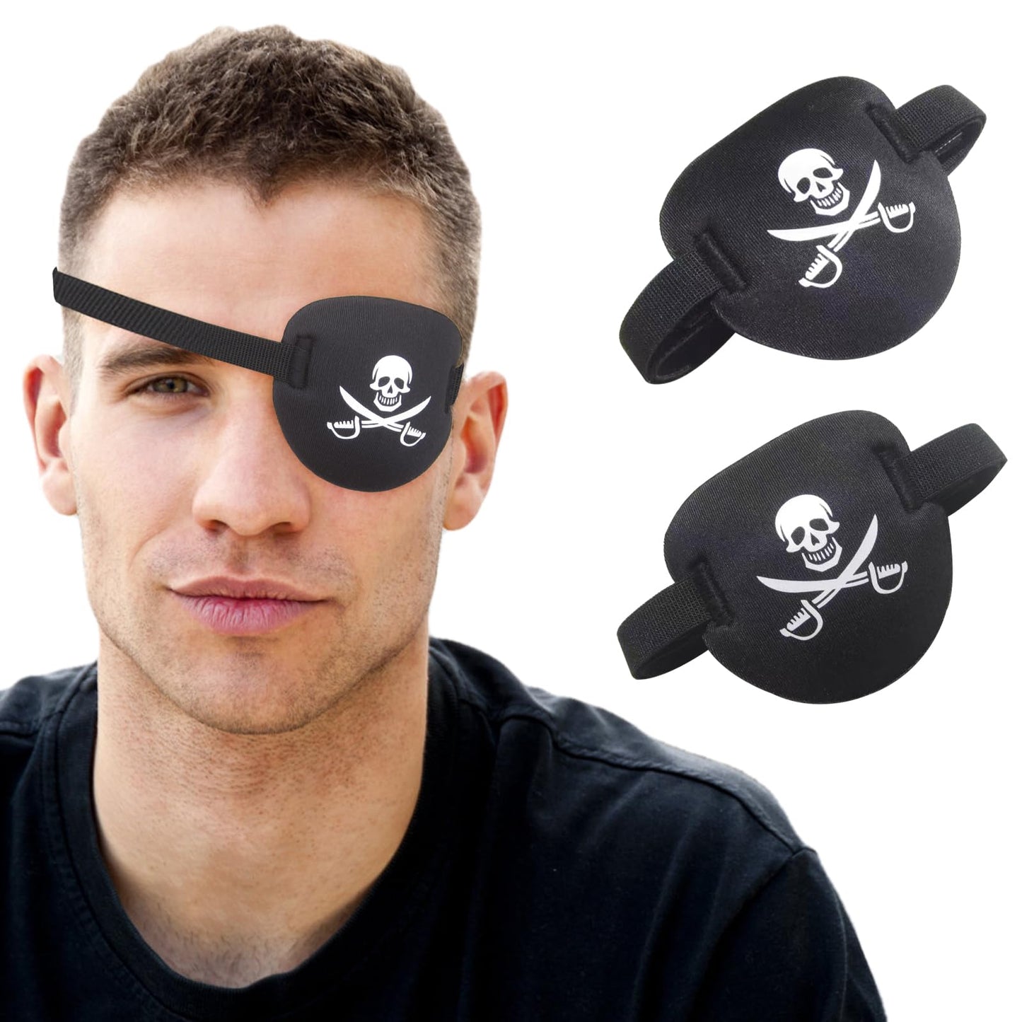RIKEYO 2 pcs Pirate Eye Patch3D Black Eye Patches for Adults and KidsMedical Eye Patch for Left or Right EyeAdjustable Eyepatch for Lazy EyeSkull Crossbone Halloween Costume