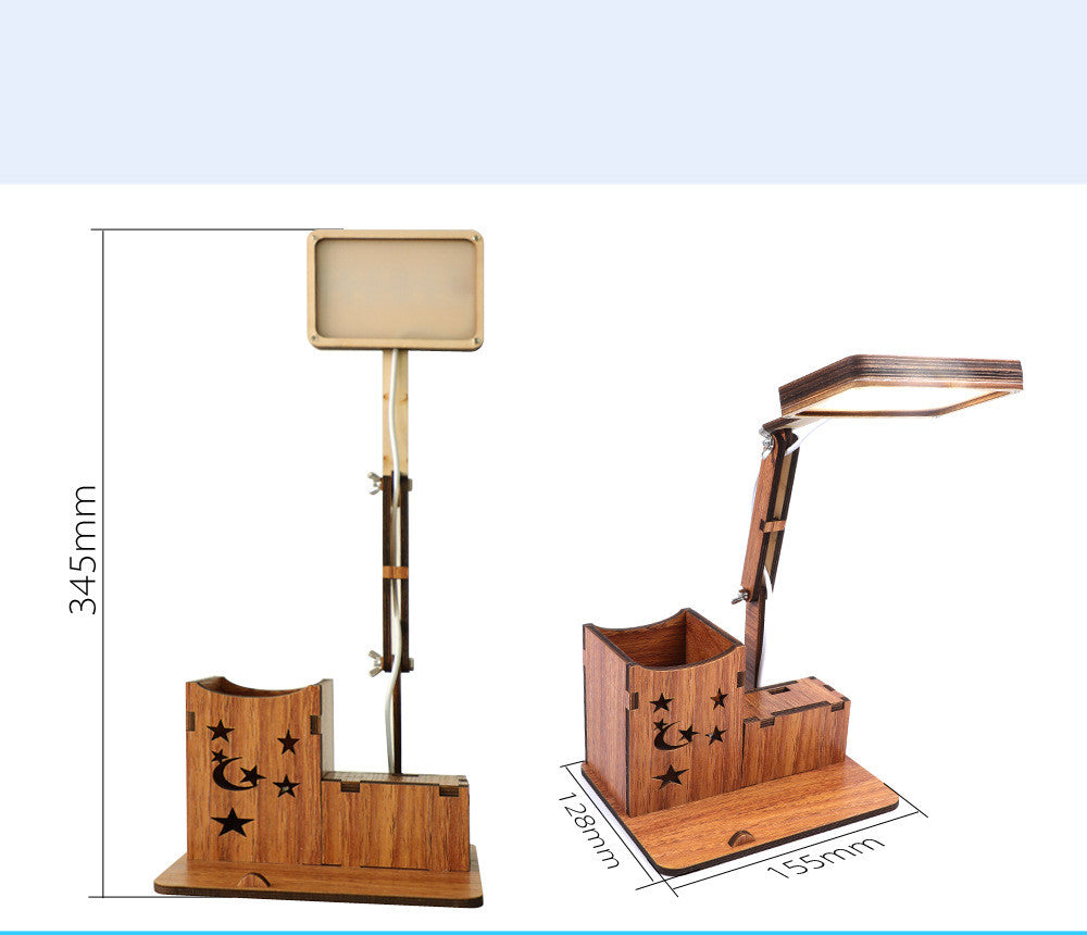 Wooden Pen Holder Desk Lamp, LED Night Light