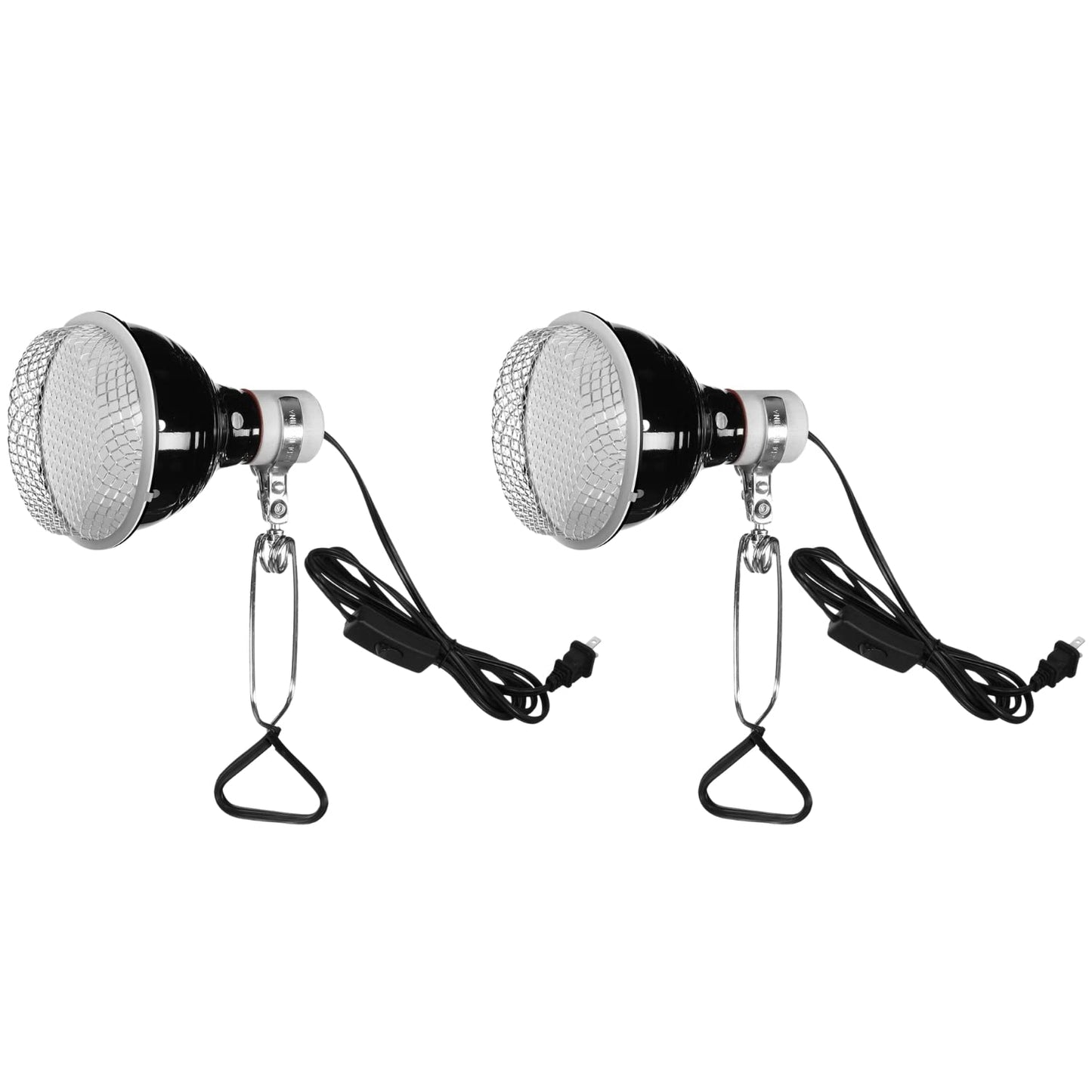 Simple Deluxe 5.5" Reptile Dome Clamp Light Fixture with Aluminum Reflector and Metal Mesh Guard for Reptile Glass Tank 60W Ceramic Lamp Cap Without Bulb 2pcs Black