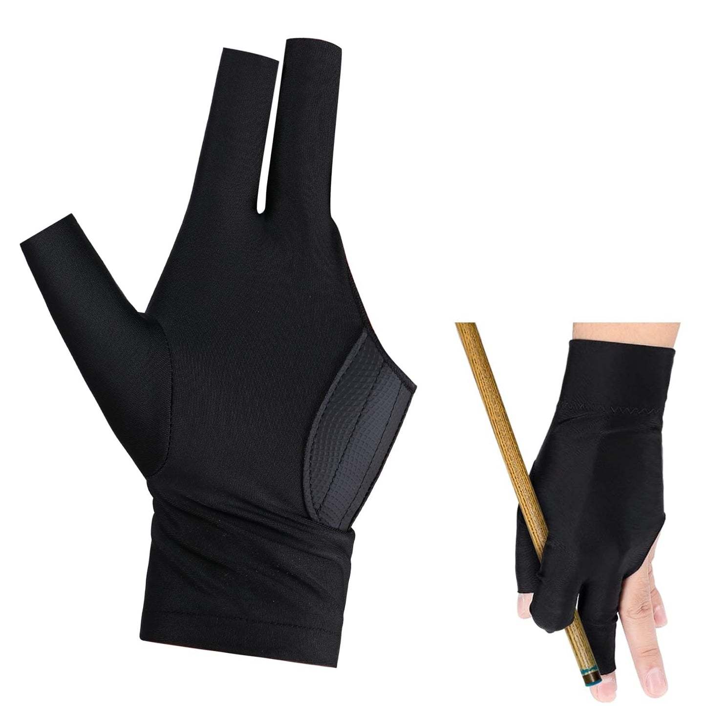 Aruicheng Pool Glove Left Hand Billiards Glove Three Finger Pool Cue Gloves Breathable Elastic Billiard Glove Billiard Accessories Sport Glove for Women or Men Black