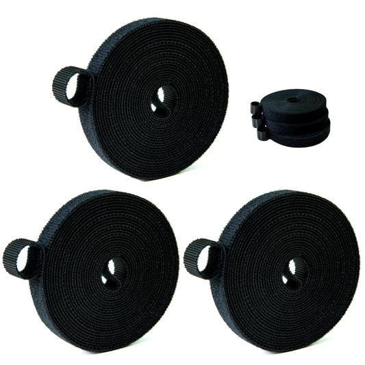 Reusable Cable Ties Adjustable Fastening velcro cable management Cut-to-Length Nylon Cinch Straps for Organizer or Storage(3 rolls black 0.4in x 10Ft)