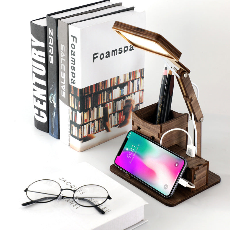 Wooden Pen Holder Desk Lamp, LED Night Light