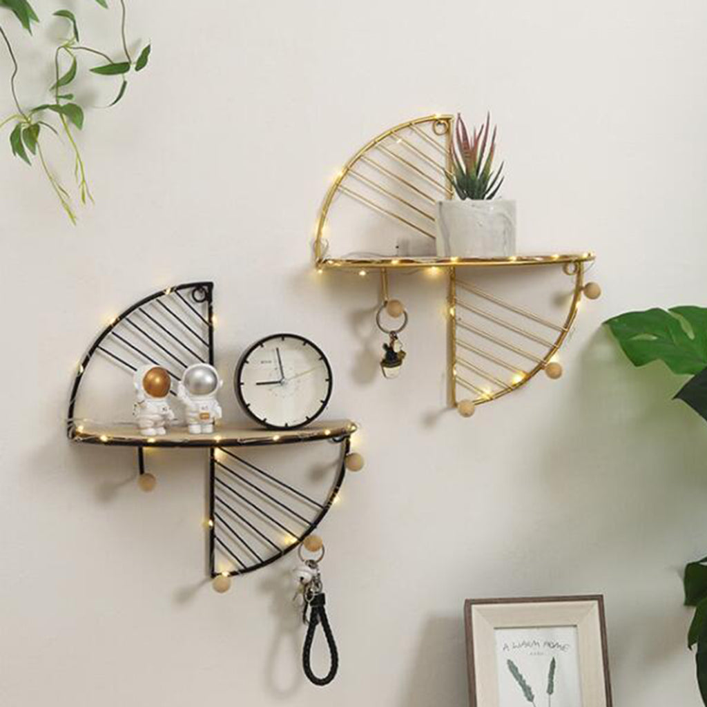 Metal Wire and Wood Floating Wall Storage Shelves
