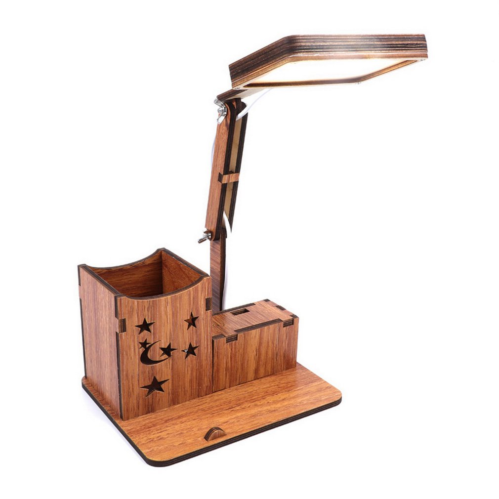 Wooden Pen Holder Desk Lamp, LED Night Light