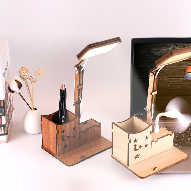 Wooden Pen Holder Desk Lamp, LED Night Light