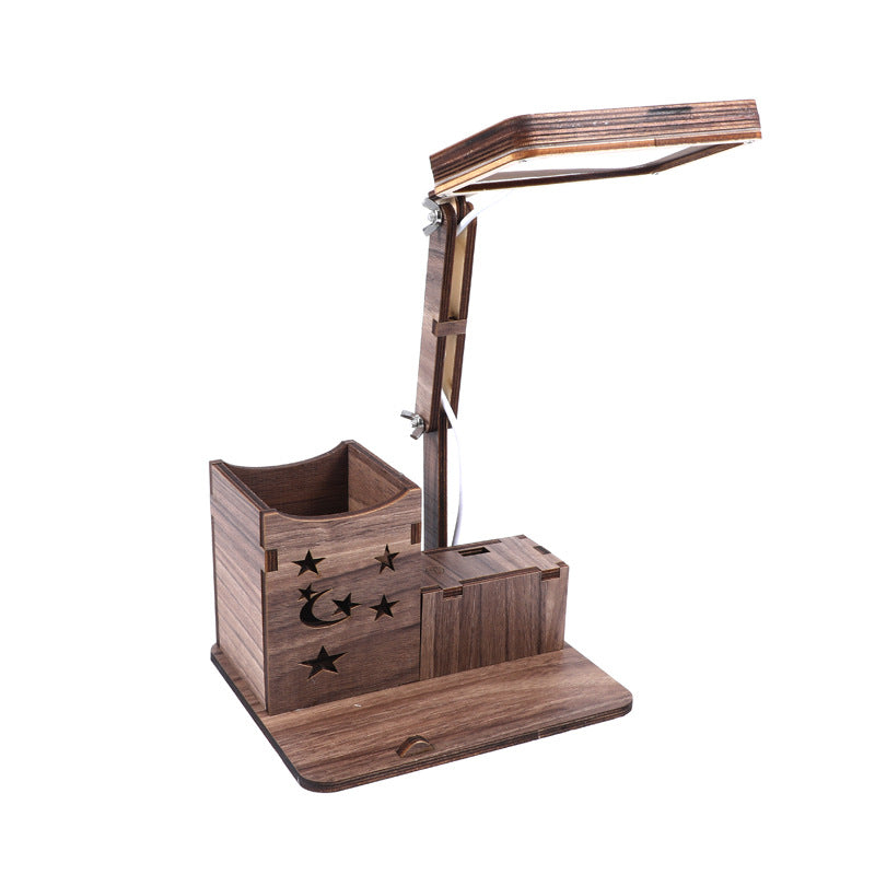 Wooden Pen Holder Desk Lamp, LED Night Light