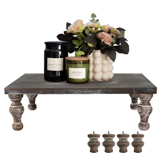 MAONAME Decorative Wooden Display Riser Farmhouse Wood Pedestal Stand for Display Rustic Vintage Brown Tray Riser for Kitchen Home Table Decor Short and Tall Footed