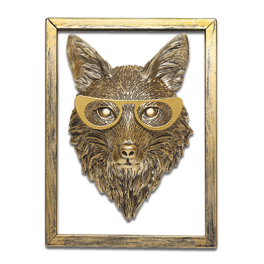 Animal Heads Wall Decor Resin Animals Sculptures Head Wall Hanging Decoration Gold vintage Wall Sculpture for Living Room Bedroom Office(FoxIncludes Metal Frame)