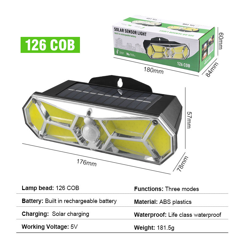 Solar Wall Light with Human Body Induction and 126 LEDs